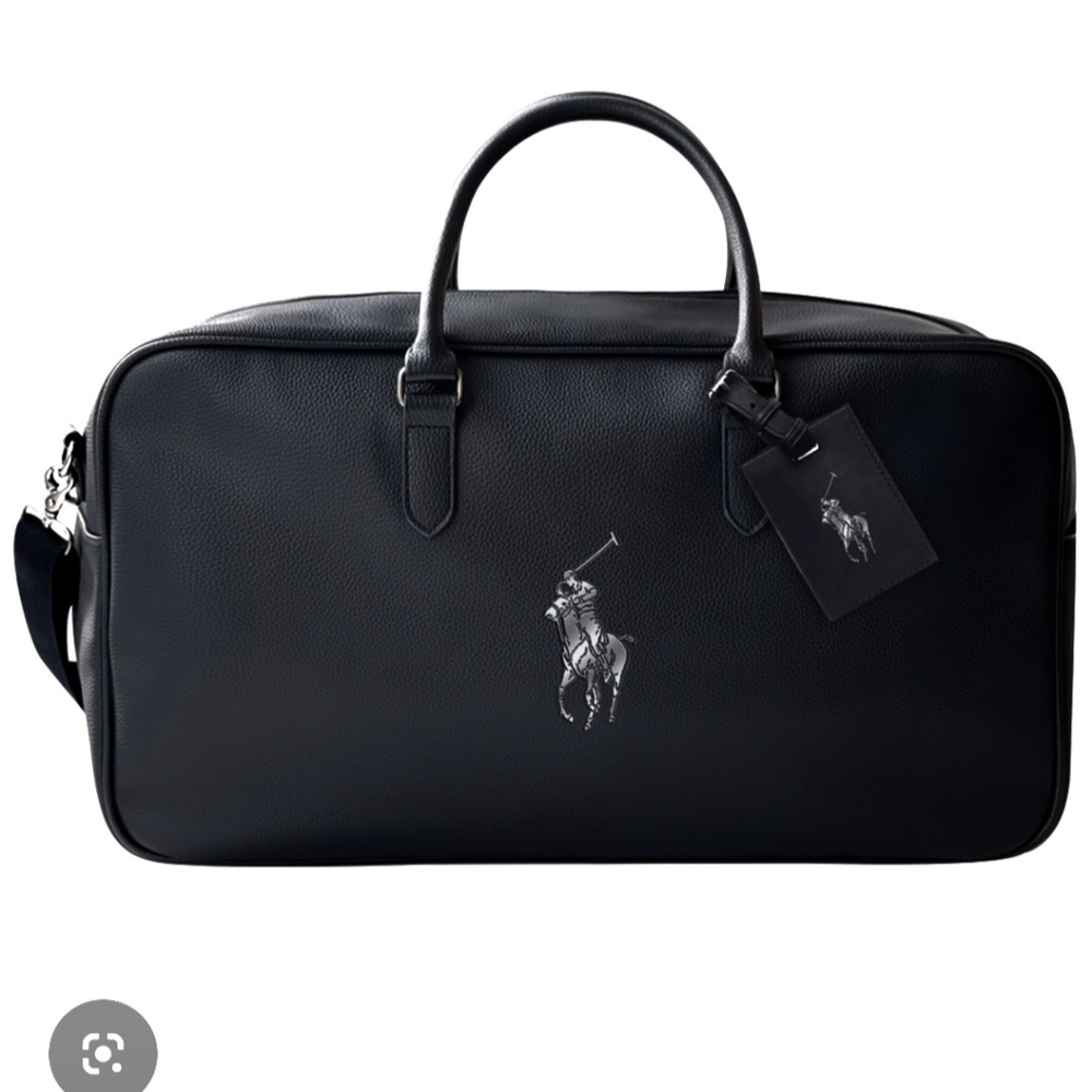 RALPH LAUREN BLACK PEBBLE LEATHER DUFFLE BAG WITH LOGO (GWP)